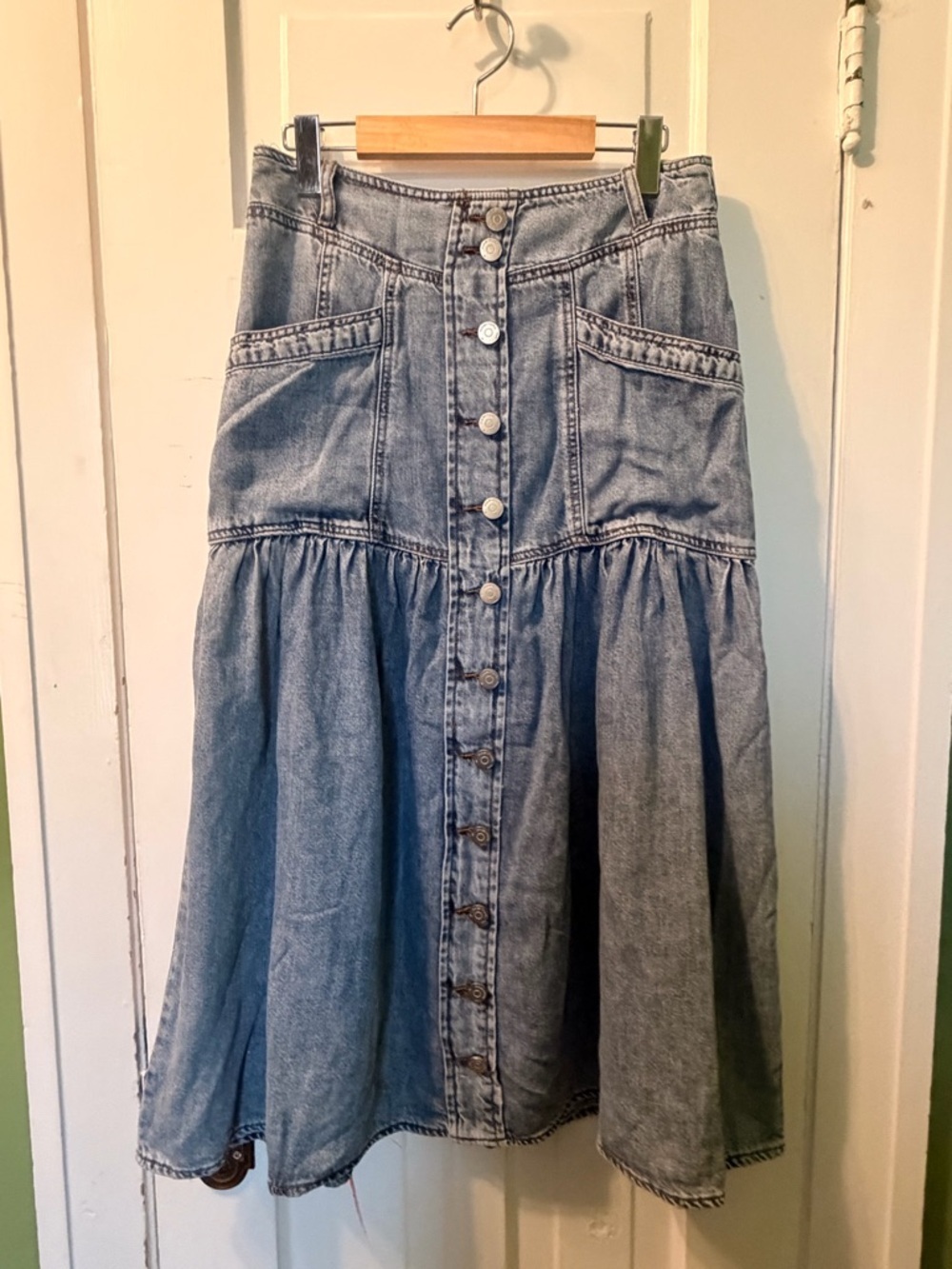 Habitual Light Blue Denim Button-Front Midi Skirt